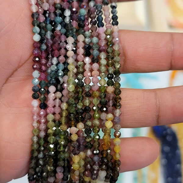 Tourmaline Faceted Round Micro Cut Beads