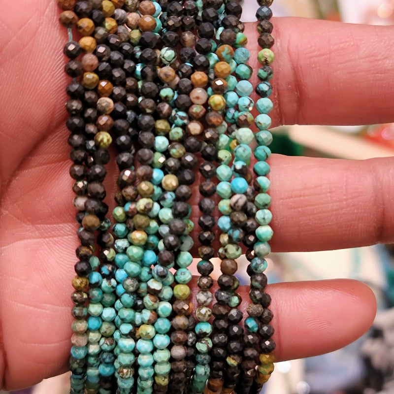 Natural Turquoise Faceted Round Micro Cut Beads