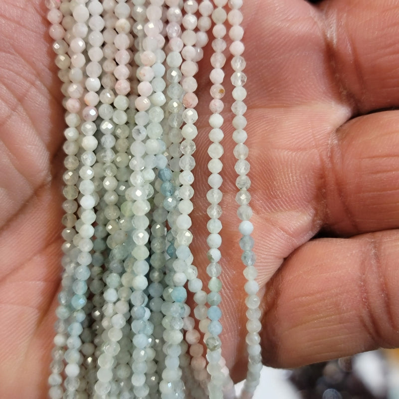 Aquamarine & Morganite Faceted Round Micro Cut Beads
