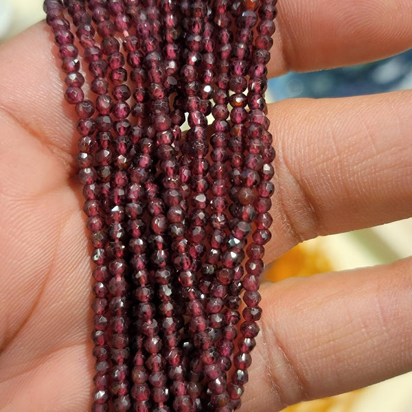 Garnet Faceted Round Micro Cut Beads