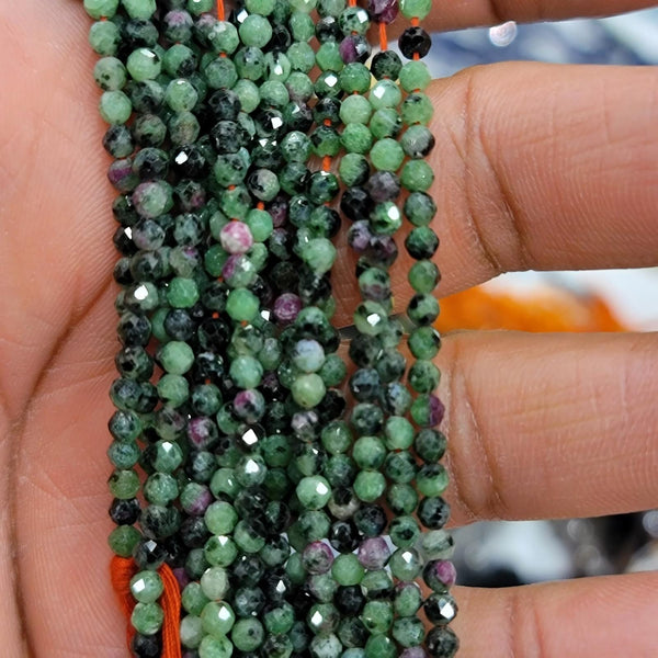Ruby Zoisite Faceted Round Micro Cut Beads
